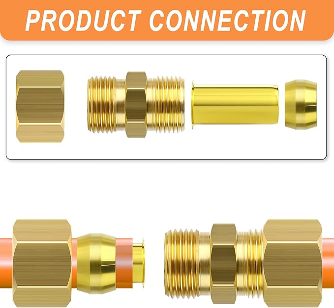 GASHER 100PCS Brass Compression Fitting, Brass Compression Insert Tube Support 5/16" Tube OD