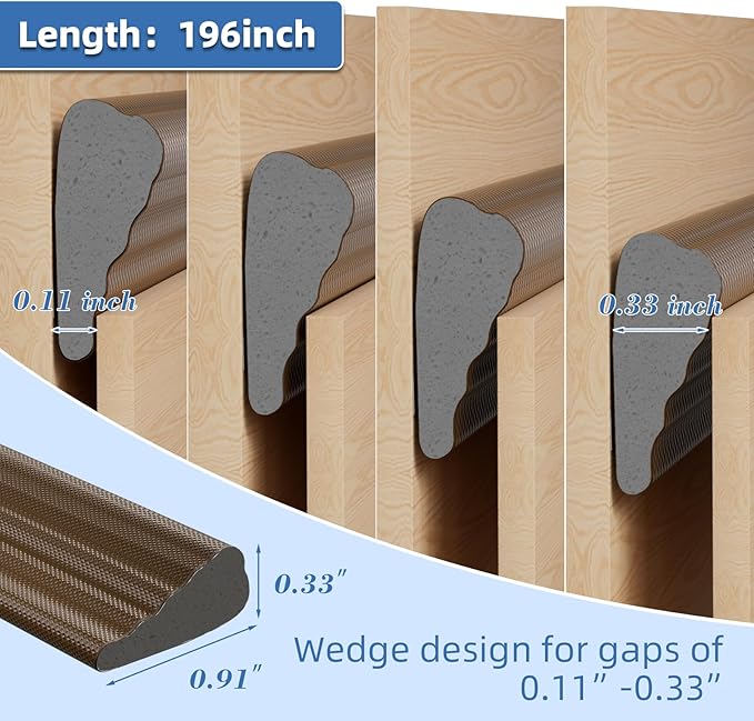 3 Pcs x196” Wedge Weather Stripping Door Seal Strip for Door Frame,Self-Adhesive Window Insulation Tape for Winter,Dark Foam Gap Filler for Light Noise Blocker Front Door Side Draft Stopper,Brown