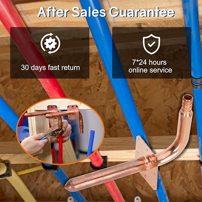 Pack of 10 Copper Stub Out Elbows with Wall Flange Stub Out 1/2’’-6inch Lengh- Easy to Install, Lead-Free-PEX-B,C Stub Out Accessories,Barb Crimp PEX-B Copper Stub Out Elbow with Wall Flange.