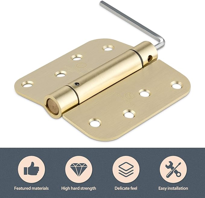 Self Closing Hinge Satin Brass Auto Close Hardware Hinge Outlet Adjustable Spring Hinges Satin Hinges 5/8" Radius Corner for Commercial Grade Self-Closing, UL Listed 3 Pack