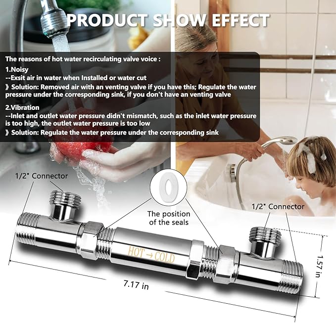 Hot Water Recirculating Valve Bridge for Hot Water Recirculation System Thermal Bridge Valve 304 Stainless Steel Directly Replace Old Plastic Model, Replace #367010 595926 596816 500805