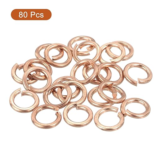 uxcell 80 Pcs Spring Lock Washer, M6 Split Lock Washer Assortment Copper Lock Washers for Screws Bolts Nuts