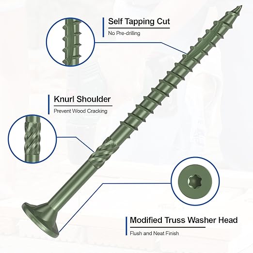 #10 x 4” Deck Screws, 500Pcs Star Drive Wood Screws, Rust Resistant Timber Screws for Timber/Log/Landscaping Wood, T25 Star Bit Included, Green