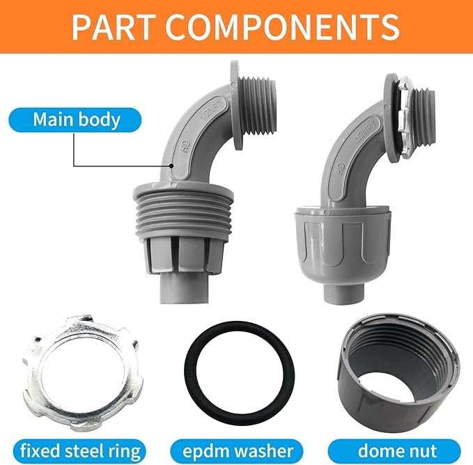 1/2" Liquid Tight Connector PVC Electrical Conduit Fittings Flexible Conduit Connector,Meet UL Listed(Straight/90Degree,60 Pack)