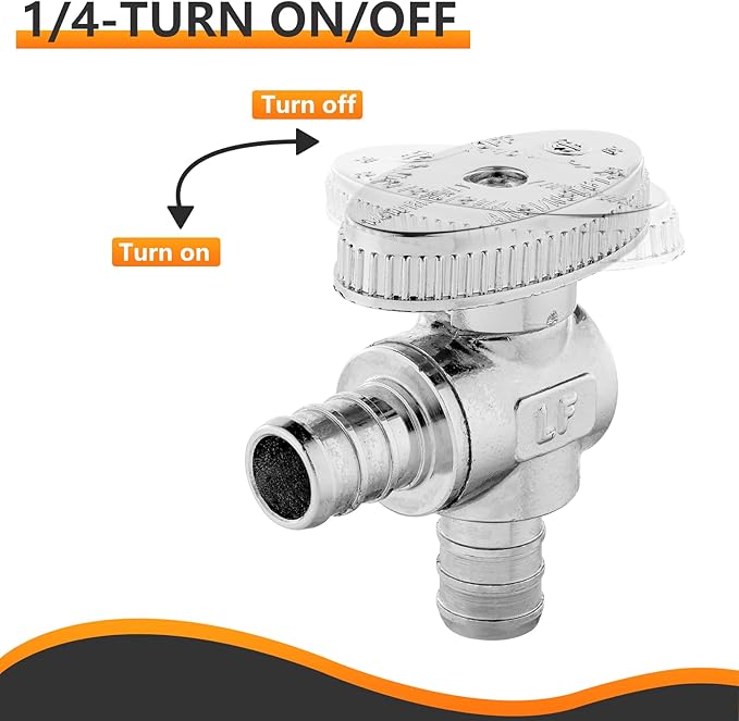 5-PCs HeSun Pex Barb Crimp Angle Stop Valve, 1/2" PEX x 1/2" PEX Angle Stop, 1/4 Turn Shut Off Valve for Bathroom, ASTM F1807(VALVE102-5)