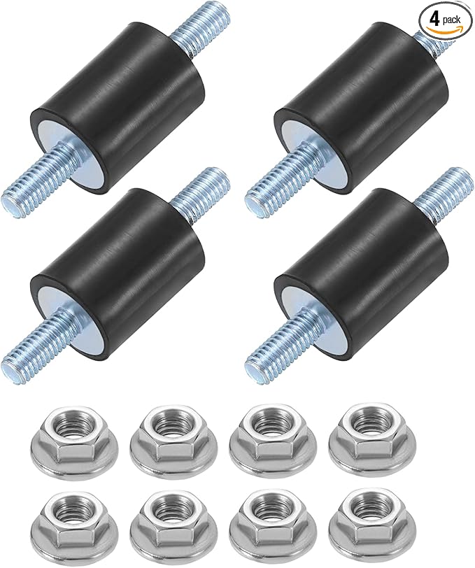 uxcell 4Pcs M5 x 12mm Rubber Mounts, 20 x 15mm Cylindrical Anti Vibration Isolator Studs Shock Absorber Double Studs with Nuts for Car Bobbin Generator Air Compressors