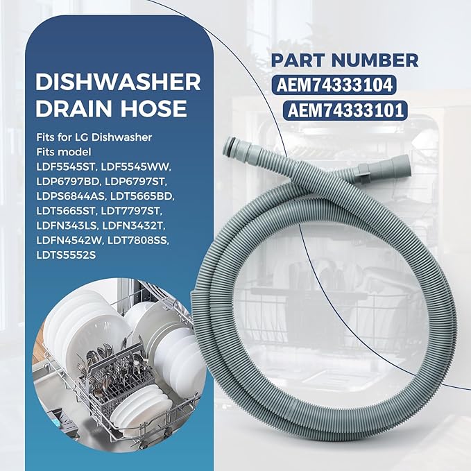 AEM74333101 Dishwasher Drain Hose AEM74333104 Compatible with LG Kenmore Dishwashers, Drain Hose Assembly Replaces AP7034217 PS16621806 LDF5545ST LDF5545WW LDP6797BD LDP6797ST LDPS6844AS