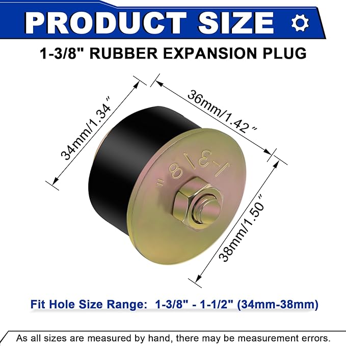 1-3/8" Rubber Expansion Freeze Plugs, 5PCS Automotive Engine Expandable Freeze Rubber Plugs Fit Hole : 1-3/8" to 1-1/2" (34 mm - 38 mm)