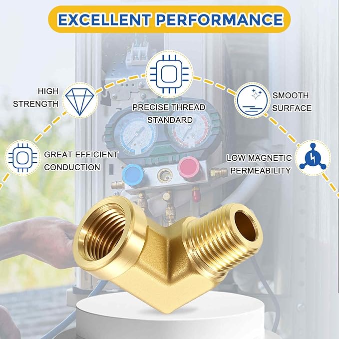 2 Pack Brass Pipe Fittings, 90 Degree 1/8" NPT FeMale to 1/8" NPT Male Barstock Street Elbow, Forged Pipe Fitting Connector for Air, Oil, LP