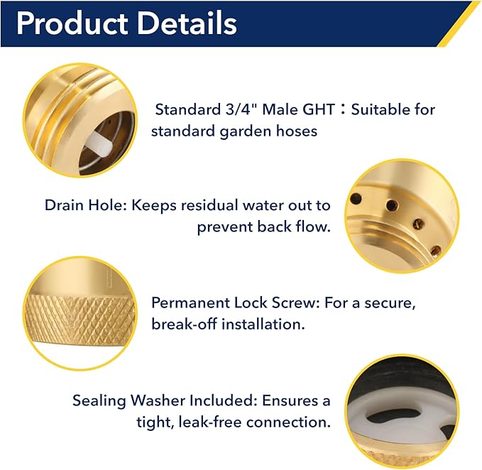 3/4 Inch FHT x 3/4 Inch MHT Brass Hose Bib Backflow Preventer,Vacuum Breakers Outside Faucet, Garden Hose Bib for Outdoor Faucet（15 pack）
