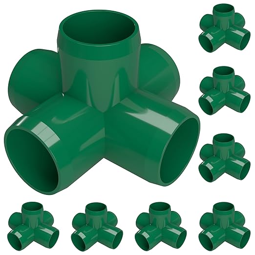 FORMUFIT 3/4" 5-Way Cross Furniture Grade PVC Fitting in Green, Made in USA, UV-Resistant, Impact-Proof, 1.050” Actual Socket Diameter (Pack of 8) - F0345WC-GR-8