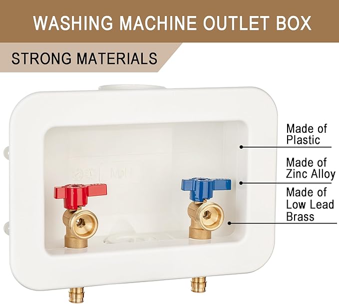 [1 Piece] Lingmfg Washing Machine Outlet Box PEX-A Expansion with 2 inch Central Drain, 1/2 inch PEX-A Expansion, Connect 3/4 inch Washing Machine Hoses LING -WMOB-WO-WHA-3