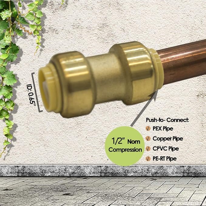 HQMPC 12 Pcs Pex Fittings 1/2 inch Straight Coupling Push Fit PEX Fitting, Push-to-Connect Copper, CPVC, No Pb Brass Plumbing Fit (12PCS 1/2")