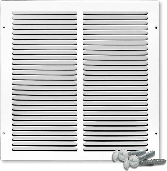 14 x 14 Inch Return Air Vent Cover, Solid Steel HVAC Grille for Wall or Ceiling, White Duct Opening, Durable Return Air Vent Cover, Airflow Ventilation Grille for Home or Office