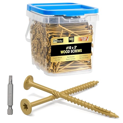 #10 x 3” Deck Screws, 500Pcs Star Drive Wood Screws, Rust Resistant Timber Screws for Timber/Log/Landscaping Wood, T25 Star Bit Included, Yellow