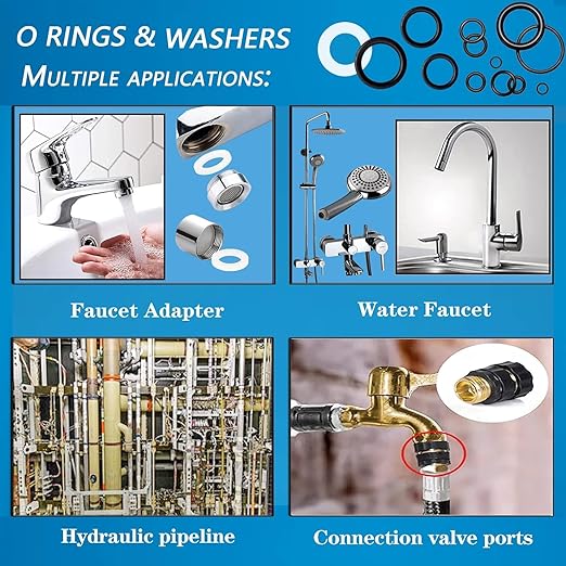 1000 Pcs 18 Size O Ring Kit+18 Size Rubber Washers Assortment Kit for Plumbing Faucet Water Pipe Garden Hose Washers Shower Heads Gasket Repair and Air or Gas Connections