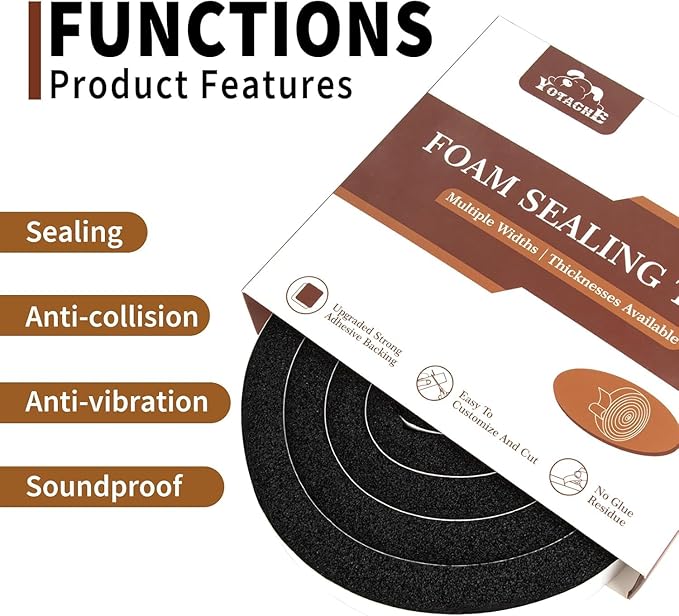 Yotache Air Conditioner Window Foam Insulation Seal 1"x1", High Resilience Foam Weather Stripping Door Seal Tape, 6.5 Ft x 4Pcs