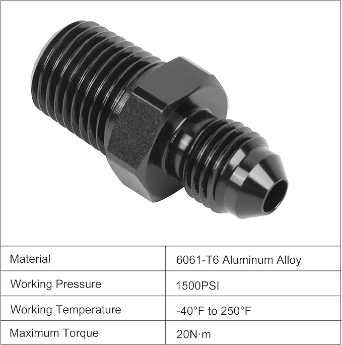 EVIL ENERGY 4AN Male Flare to 1/4" NPT Pipe Fitting Adapter Aluminum Straight Black 2PCS