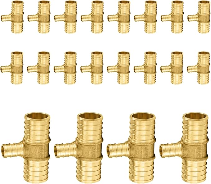 20-Pack PEX Fittings Niikappu 1"x1"x1/2" Pex Tee, Brass Crimp Pipe Fittings for PEX Pipes, ASTM F1807