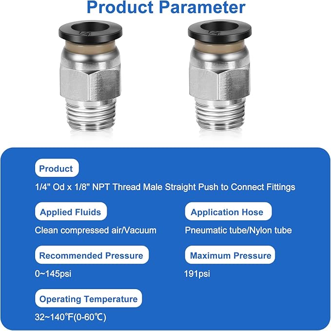 10 Pcs Push-to-Connect Fittings 1/4 Inch Tube OD x 1/8 Inch NPT Thread Pneumatic Male Straight Quick Connect Air line fittings…