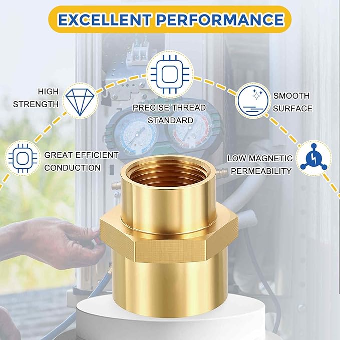 2 Packs Brass Pipe Fittings, 3/8" FeMale NPT to 1/4" FeMale NPT Brass Coupling, Coupler Hex Head Connectors for Air, Oil, LP, Gas