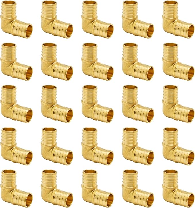 SUNGATOR 25-Pack 1 Inch 90 Degree Elbow PEX Fittings, No Lead Brass Crimp for PEX Tubing