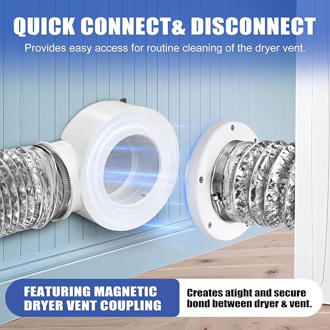 90° Magnetic Dryer Vent Coupling with 4 inch Hose,Strong Magnetic Self-connection Dryer Vent Coupler,Magnetic Dryer Vent Connector Kit for Connection and Disconnection