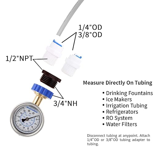 MEASUREMAN 2-1/2" Water Pressure Gauge Kit 6 Parts Kit, Lead-Free Brass, 2-1/2" dial, 0-200 Psi，Glycerin Filled,3/4" Hose Thread, Plus 5 Adapters