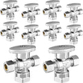 10-PCs HeSun Dual Compression Outlet Angle Stop Valve, 1/2" FIP x 3/8" OD Comp x 3/8" OD Comp, 1/4-Turn Shut Off Valve for Bathroom, PEX Chrome Plated Brass(VALVE369-10)