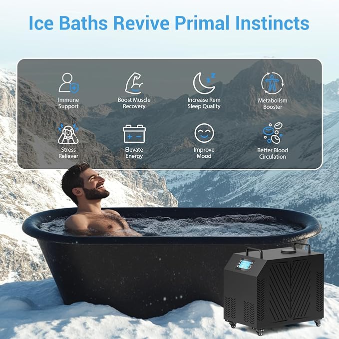 Cold Plunge Chiller 1HP, Ice Bath Chiller for Tub, WiFi Control, Built-in Water Filter and Circulation Water Pump, Ozone System, Schedule Timer, Recovery Chiller for Ice Bathtub