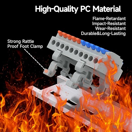 3Pcs Lever Wire Connectors, 2 in 10 Out, Push-in, 4-2.5 mm² Quick Wiring DIN Terminal Blocks, 36Pcs Wire Ferrules Terminals & 6.89 Inch DIN Rail Included