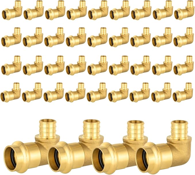 40-Pack HeSun Copper Press Fitting Elbow, 1" PRESS X 1" PEX F1807 Crimp Elbow, LF Brass