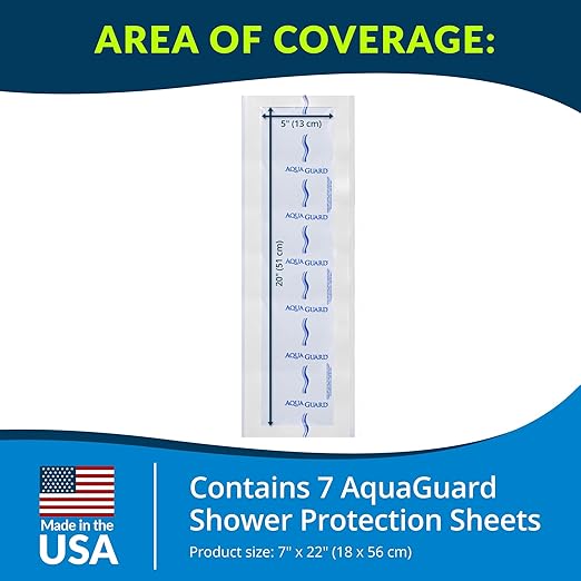 TIDI 50022-PKG AquaGuard Sheet – 7” x 22” – (Area of Coverage: 5” x 20”) – Shower Protection Sheet – Self-Adhesive Moisture Barrier – Wound Cover for Showering – 7 Sheets – Home Medical Supplies
