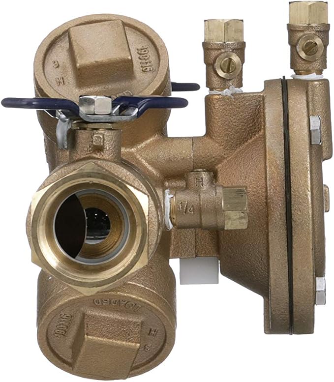 Febco 825Y Series 1-1/4" Bronze Reduced Pressure Zone Backflow Preventer Assembly, Quarter Turn Shutoff, NPT End Connections, Y Pattern, Spring-Loaded Check Valves, Water Line and Irrigation System