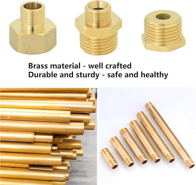 1/2 to 3/8 inch reducer faucet adapter - compressed brass pipe fittings, 3/8 "female to 1/2" male water supply pipe adapter for RV kitchen water supply pipes, compatible with 3 pipe fittings
