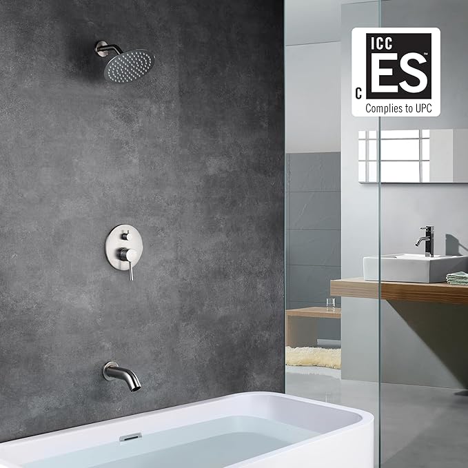 Tub Shower Faucet Set Brushed Nickel，High Flow Waterfall Tub Spout and High Pressure Rain Shower,SUMERAIN