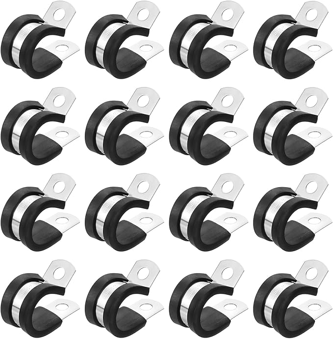 uxcell 5/8"(16mm) Cable Clamp, 304 Stainless Steel Rubber Cushioned Insulated R Shape Metal Clamp Tube Holder for Pipe Hose Wire Cord Installation 18Pcs