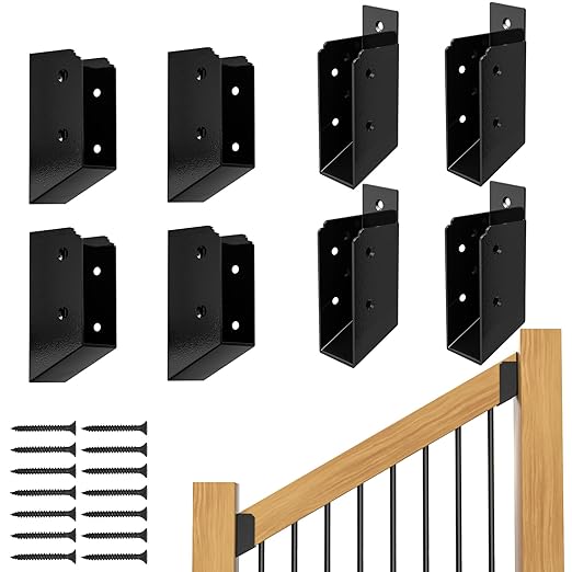 30° Stair Angle Stainless Steel Deck Railing Brackets Connectors for 2"x4" (Actual 1.5"x3.5") Railing Wood Post Stair Fence Railing Connectors with Coated Wood Screws,(4 Pair/Black)