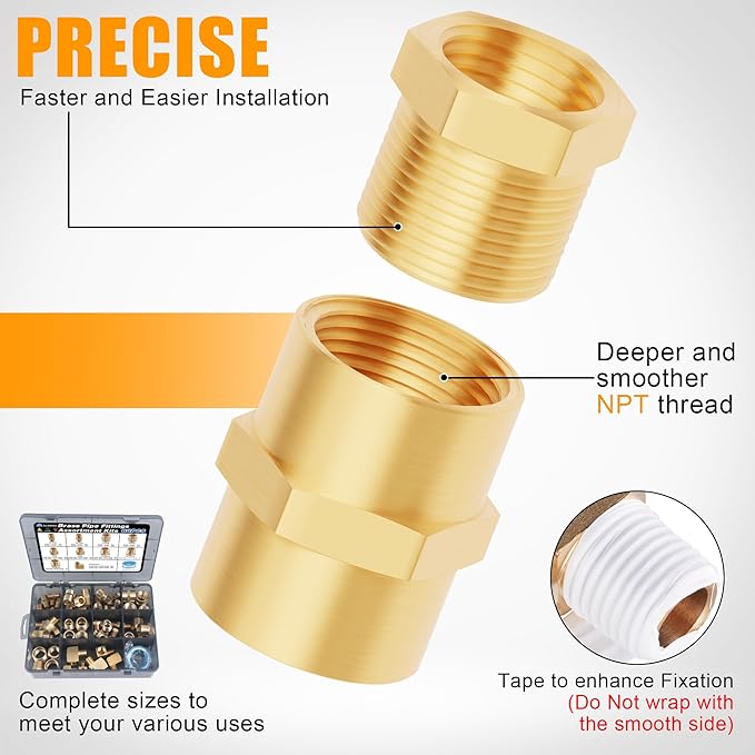 68PCS Brass Pipe Fittings Assortment Kit NPT Adapter,Hex Nipple,Reducer Bushing,Hex Coupling,90 Degree Barstock Street Elbow Fittings Kits