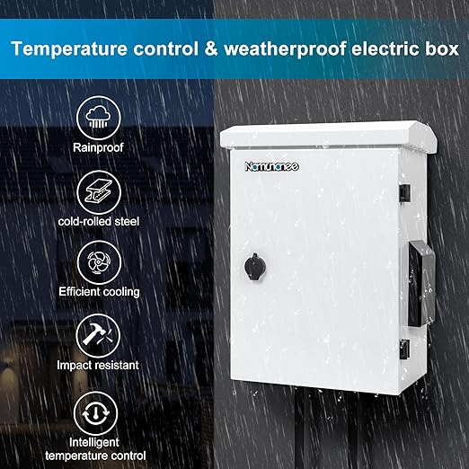 Outdoor Electrical Box with Thermostat and Fan, Cold-Rolled Steel Plate, Aluminum Alloy Back Beam, One-Piece Ventilation Design, IP65 Waterproof, Wall/Pole Mounted. (17.8" x 14" x 7.9")