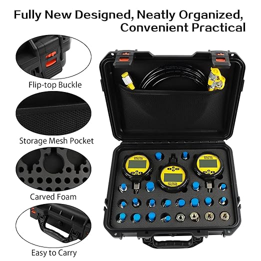 70P Digital Hydraulic Pressure Test Coupling Kit with 3 Gauges (2PC 70MPa, 1PC 16MPa), 22 Test Couplings 3 Test Hoses for Caterpillar John Deere Excavator Construction Machinery Repair Test