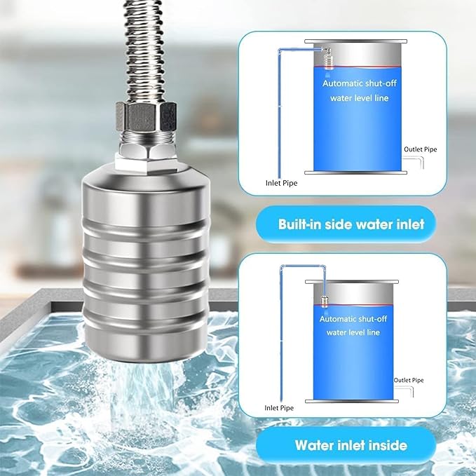 Auto Water Level Control Float Valve 1/2" 3/4" - 304 Stainless Steel, No Pump Needed for Water Tanks, Fish Ponds, Livestock Troughs, Hydroponics, Pool (Top/Side Entry, High Pressure)