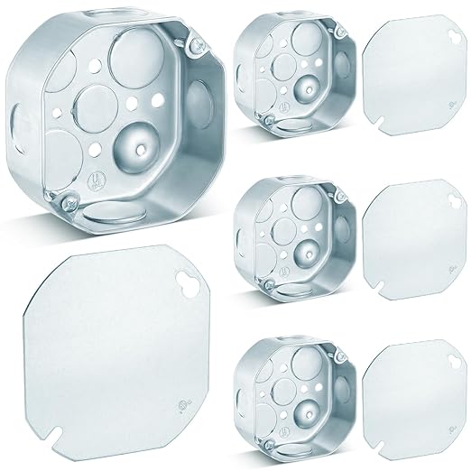 4 Set 4 × 4" Electrical Junction Box with Cover Electrical Metal Outlet Box, 15.5 Cu. in. Capacity Receptacle Exposed Work Cover, 1-1/2'' Deep, Octangle