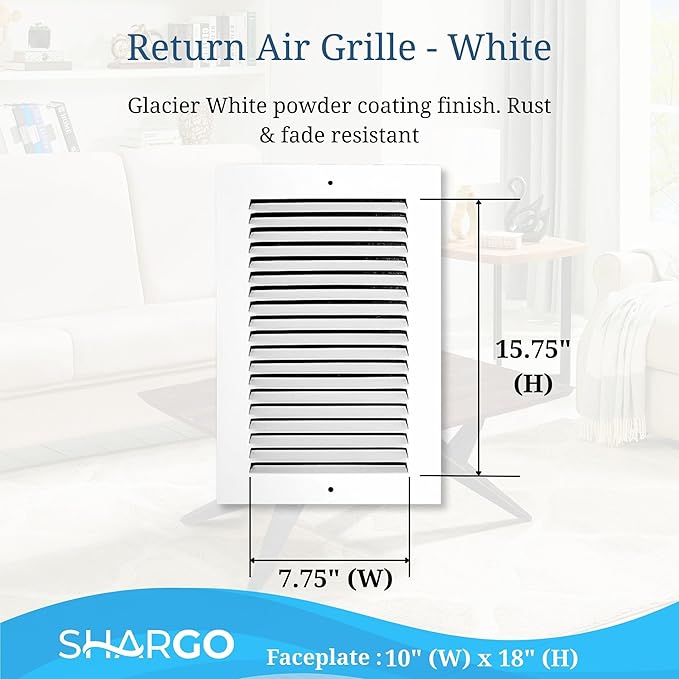 8 x 16 Inch Return Air Vent Cover, Solid Steel HVAC Grille for Wall or Ceiling, White Duct Opening, Durable Return Air Vent Cover, Airflow Ventilation Grille for Home or Office