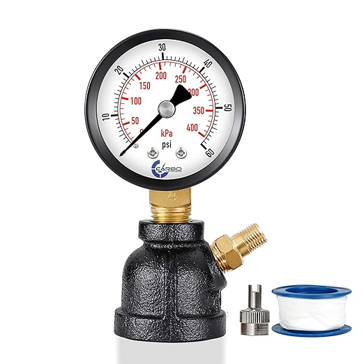 Gas Test Pressure Gauge 60 Pound, 60 PSI / 400 kPa, 3/4” FNPT Connection, Brass Valve, Forged Steel Bell Shape Body Assembly.