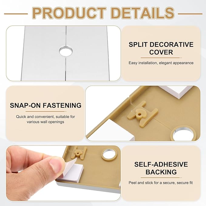 PATIKIL Wall Split Flange 86mm / 3.4" OD, 4 Pcs Square Escutcheon Plate Cover PPR Plumbing Cover Plates with Self-Adhesive Tape for 12mm / 0.5" Dia Water Pipe Faucet, Silver