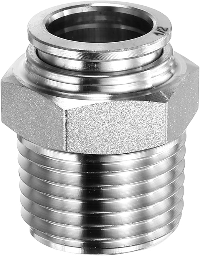 HARFINGTON Push to Connect Fittings 1/2" Tube OD x 1/2" NPT Thread Male Straight Union Fittings 304 Stainless Steel Quick Connect Pneumatic Accessories for Trailers Air Brake System