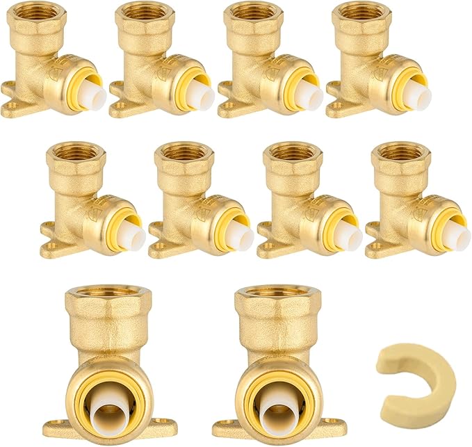 10-Pack Niikappu Push fit Drop Ear Elbow, 3/4 Inch x 3/4 Inch Female NPT Drop-ear Elbow Brass Push Fittings for PEX, Copper, CPVC, PE-RT Pipes, with Disconnect Clip