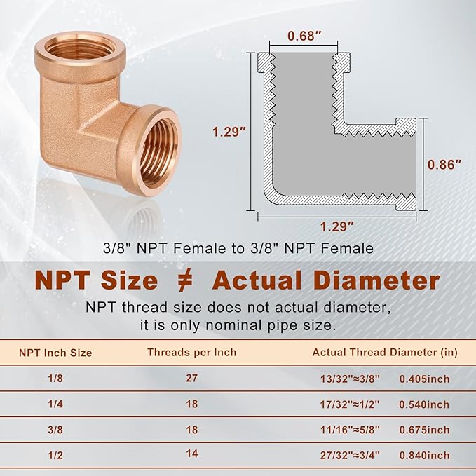 2pcs 3/8” Brass Fittings 90 Degree Barstock Street Elbow 3/8" NPT Female Pipe to 3/8" NPT Female Pipe 3/8 NPT Female Elbow Forged Brass Pipe Fittings
