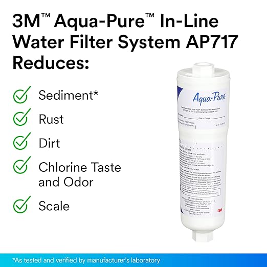 Aqua-Pure AP717 In-Line Water Filter for Refrigerator, Ice Maker and Drinking Fountains, Inhibits Scale Build-Up, Removes Sediment, Chlorine Taste and Odor
